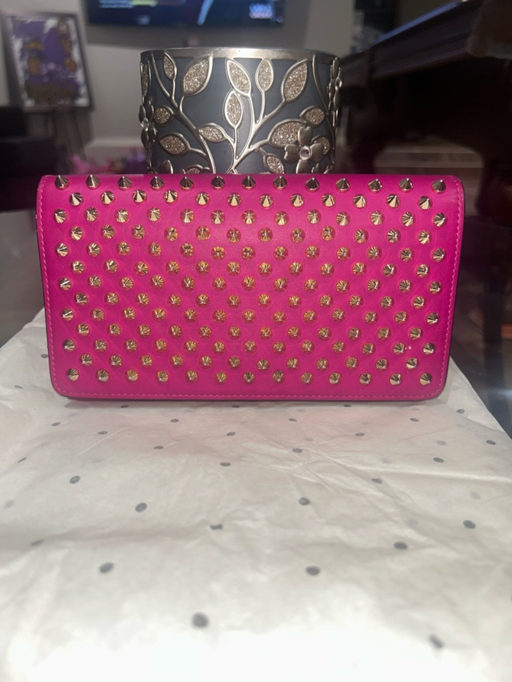 Christian Louboutin Hot Pink Spike-Stud Clutch